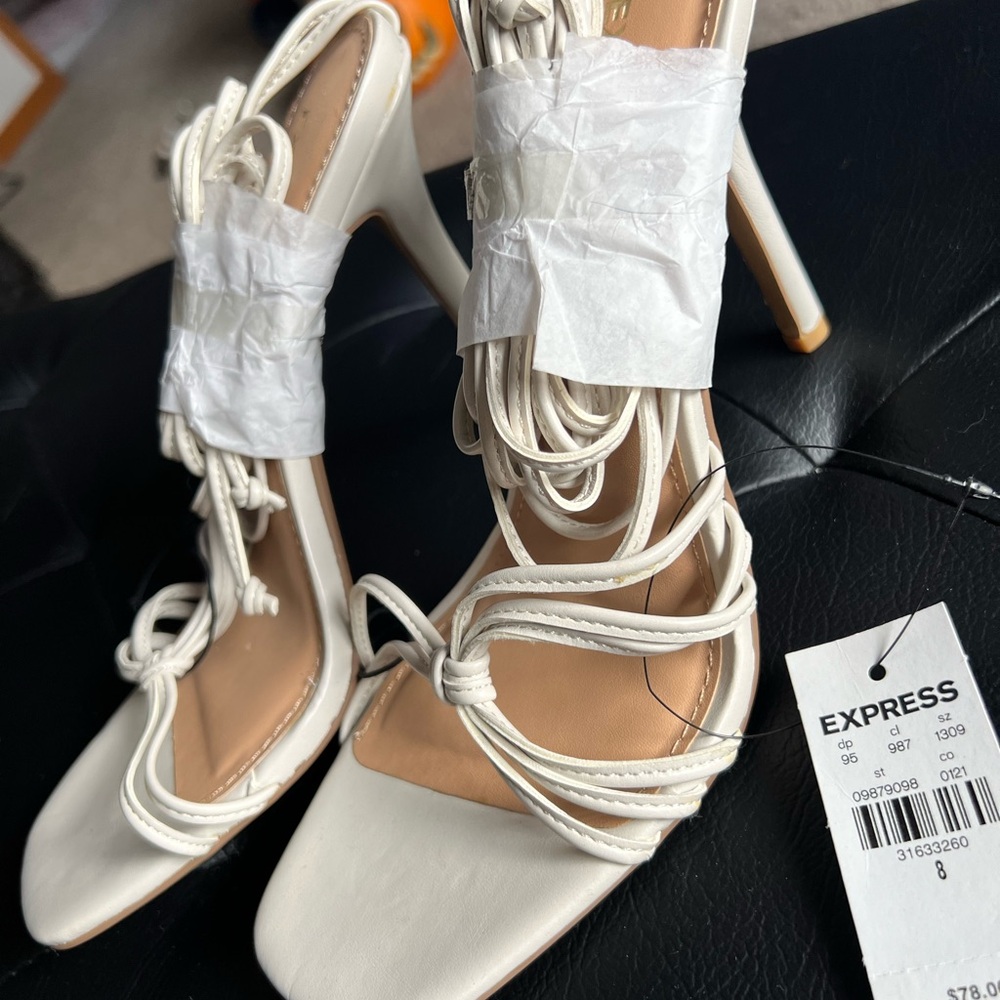Express Strappy White Heels